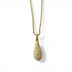 Vintage Swarovski Teardrop Crystal Gold Tone Pendant Necklace